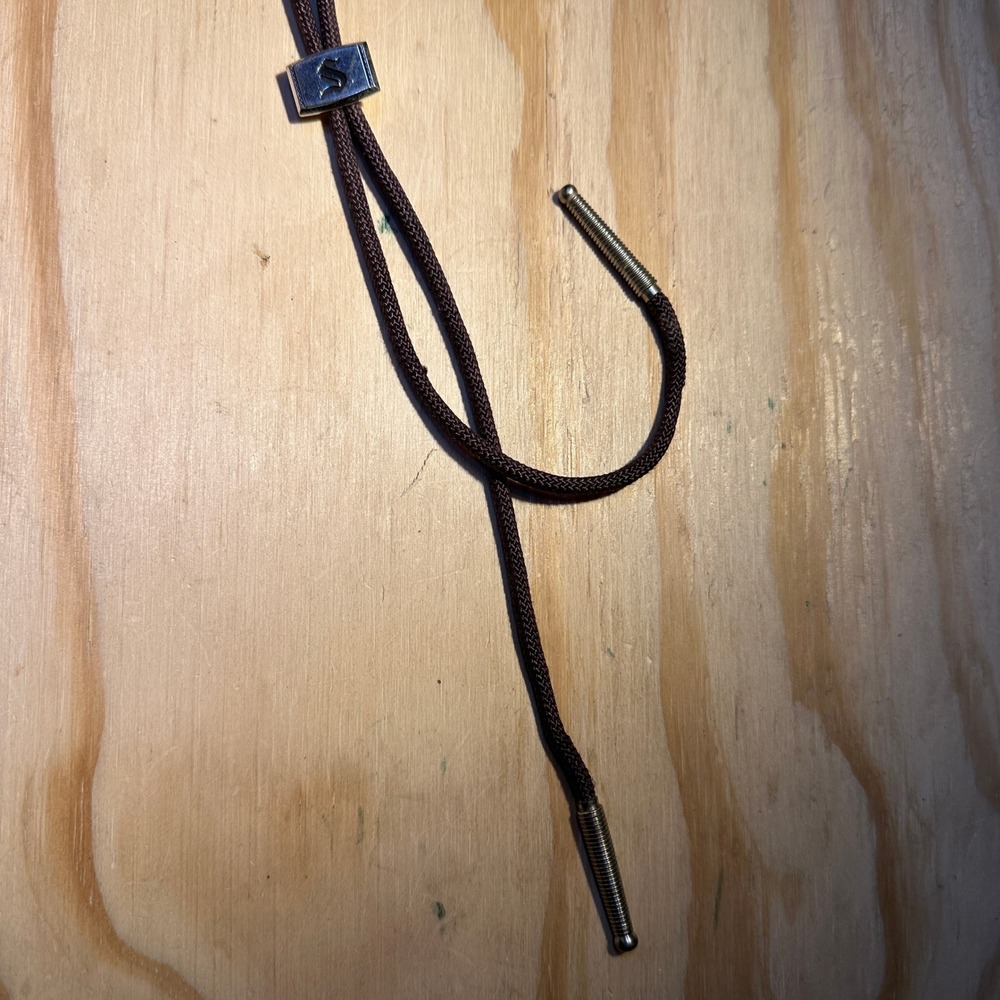 Vintage Initial S Bolo Tie Brown Braided Cord Silver Tone Western Unisex OS
